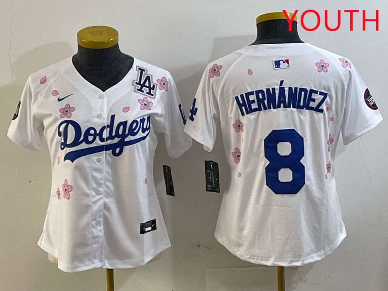 Youth Los Angeles Dodgers #8 Hernandez Sakura Edition 2025 Nike MLB Jersey style 7